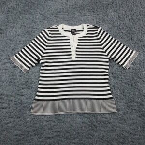 Bobeau Sweater Girls XXL Black White Striped Button Front Henley NWT